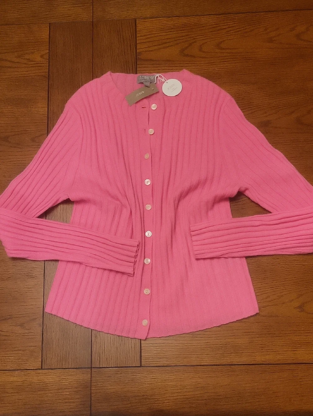 J. CREW Cashmere Cardigan,wide rib,bright pink,L